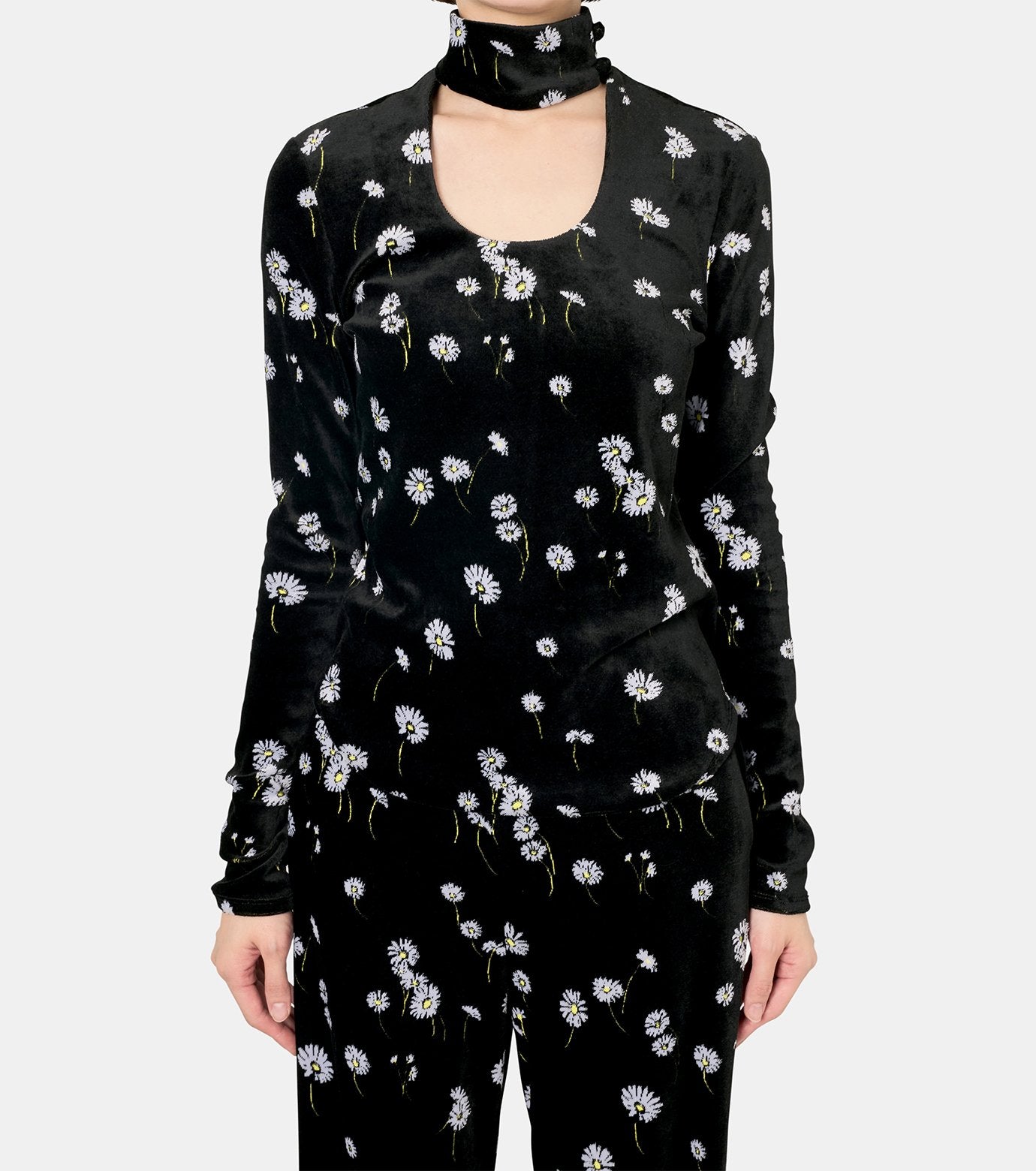 Velour Jersey Floral High Neck Top
