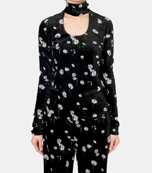 Velour Jersey Floral High Neck Top