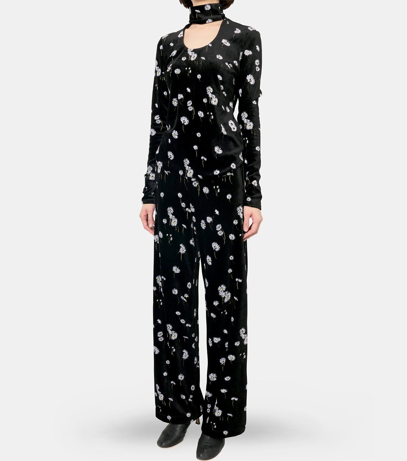 Velour Jersey Floral High Neck Top