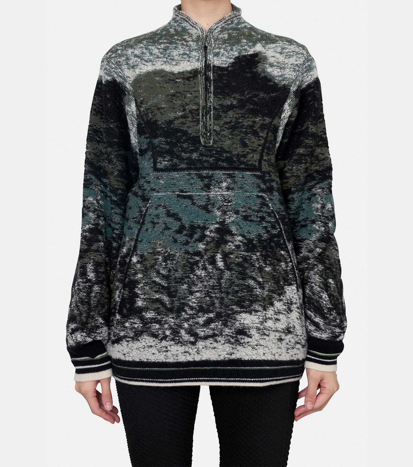 Pile Jqd Half Zip Knit Top