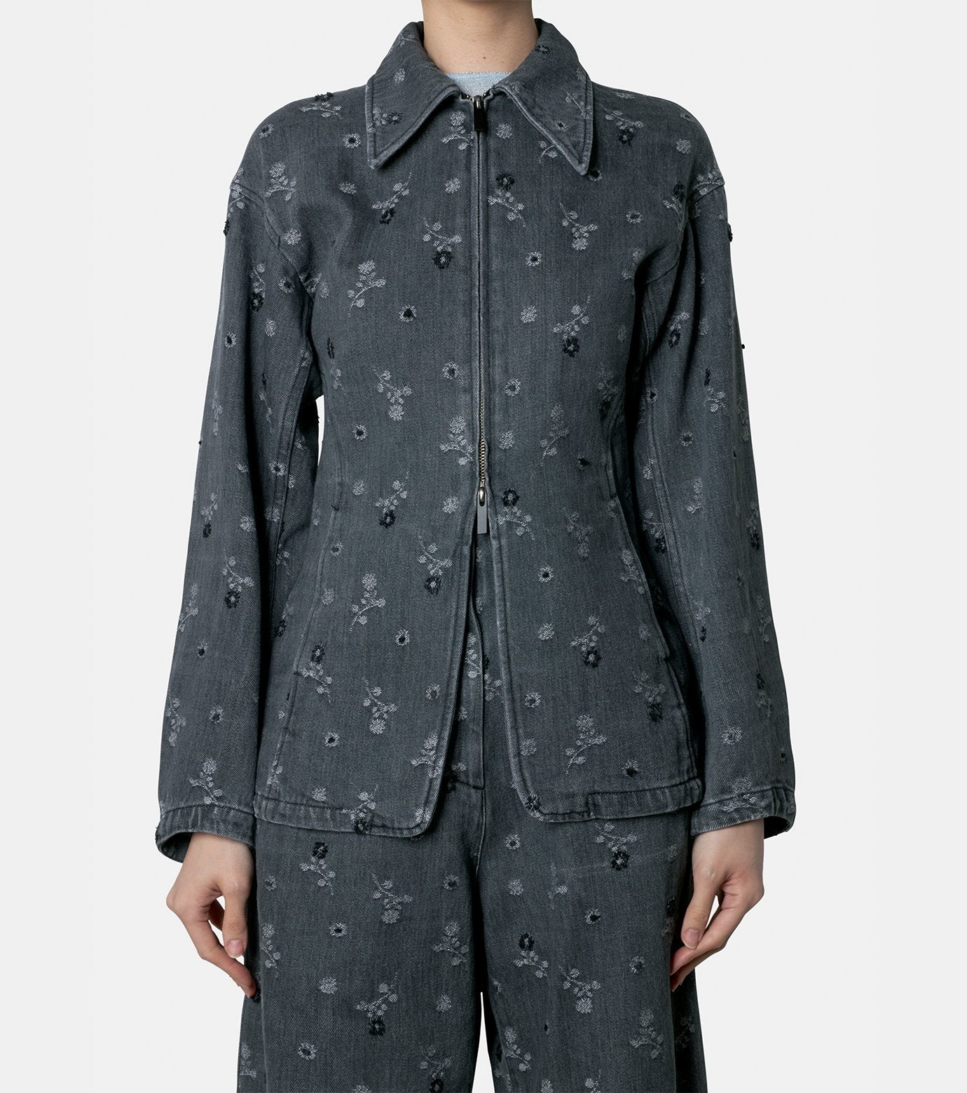 Flower Motif Denim Jacket