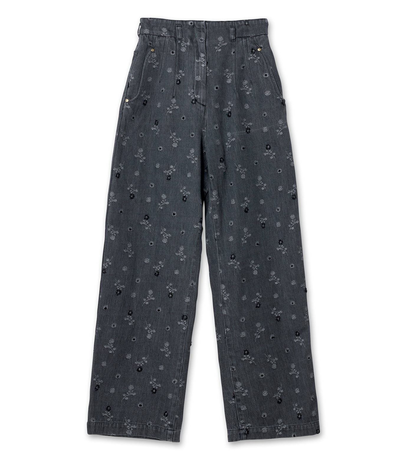 Flower Motif Denim Pants