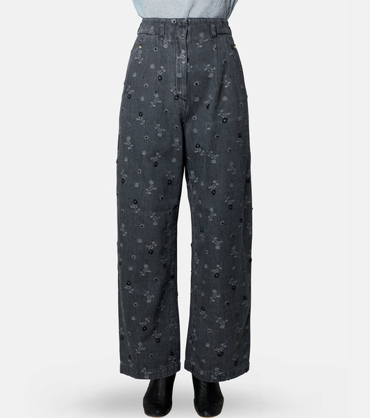 Flower Motif Denim Pants
