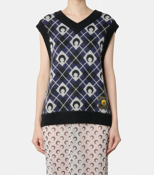 Moon Argyle Knit Vest