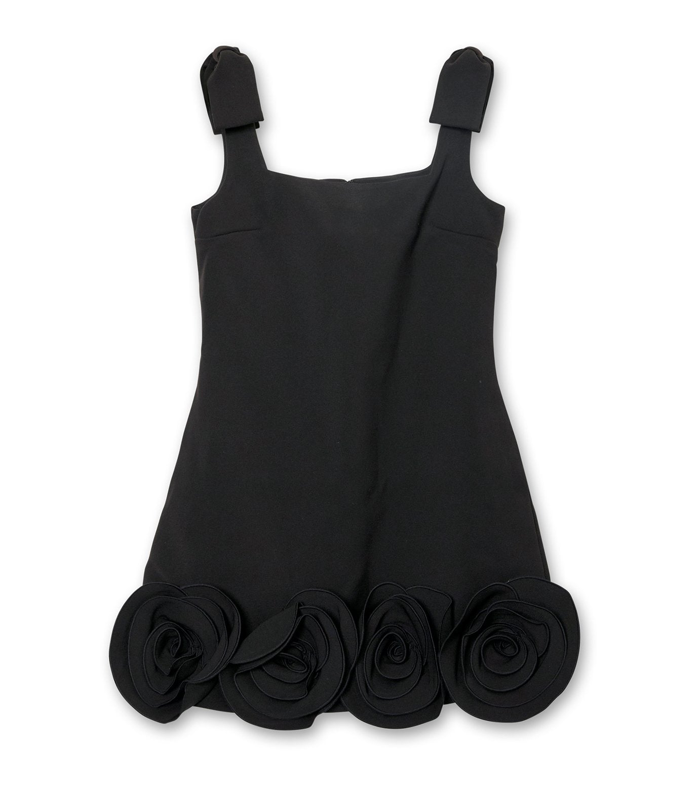 Black Crepe 3D Flower Mini Dress
