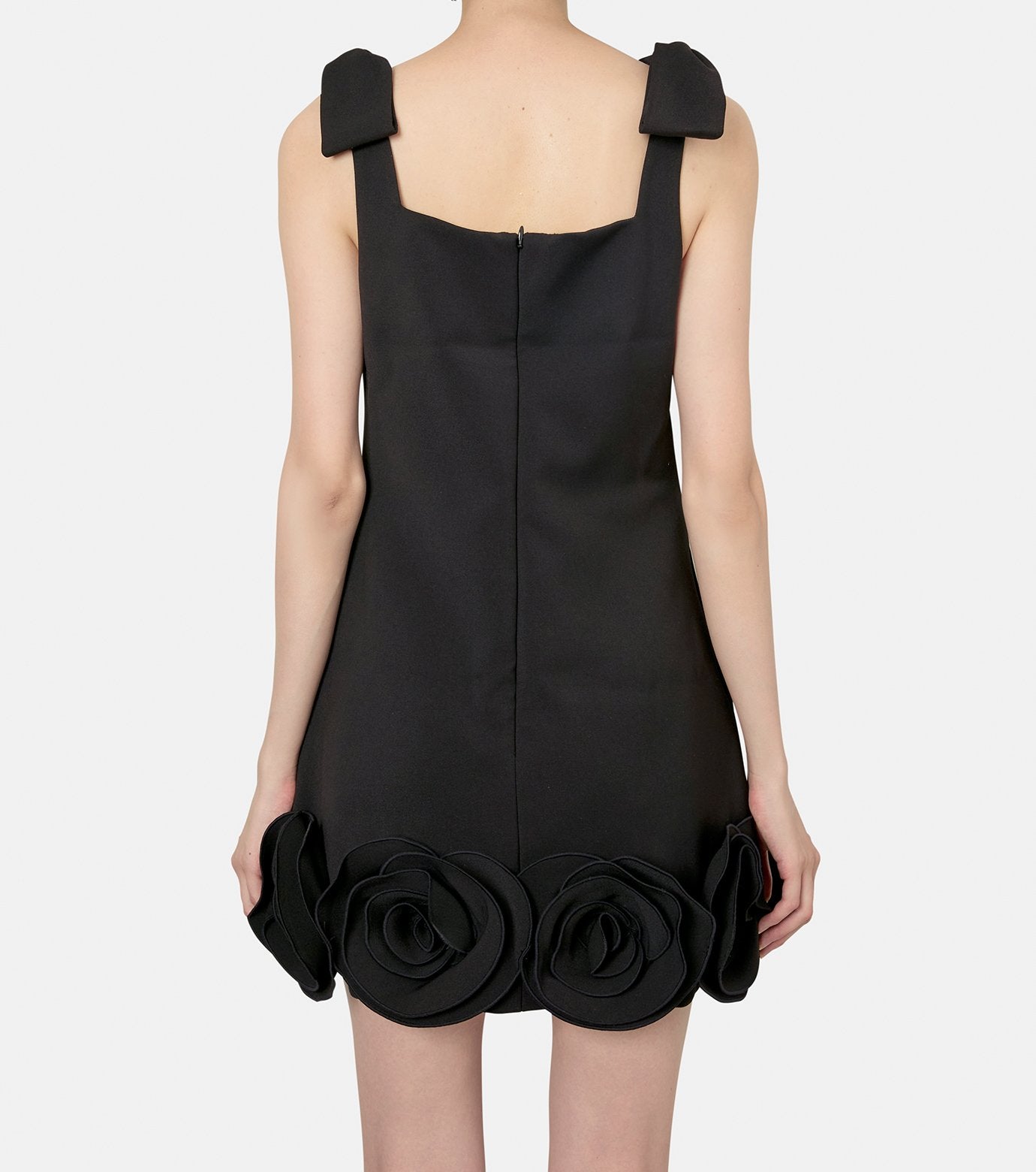 Black Crepe 3D Flower Mini Dress