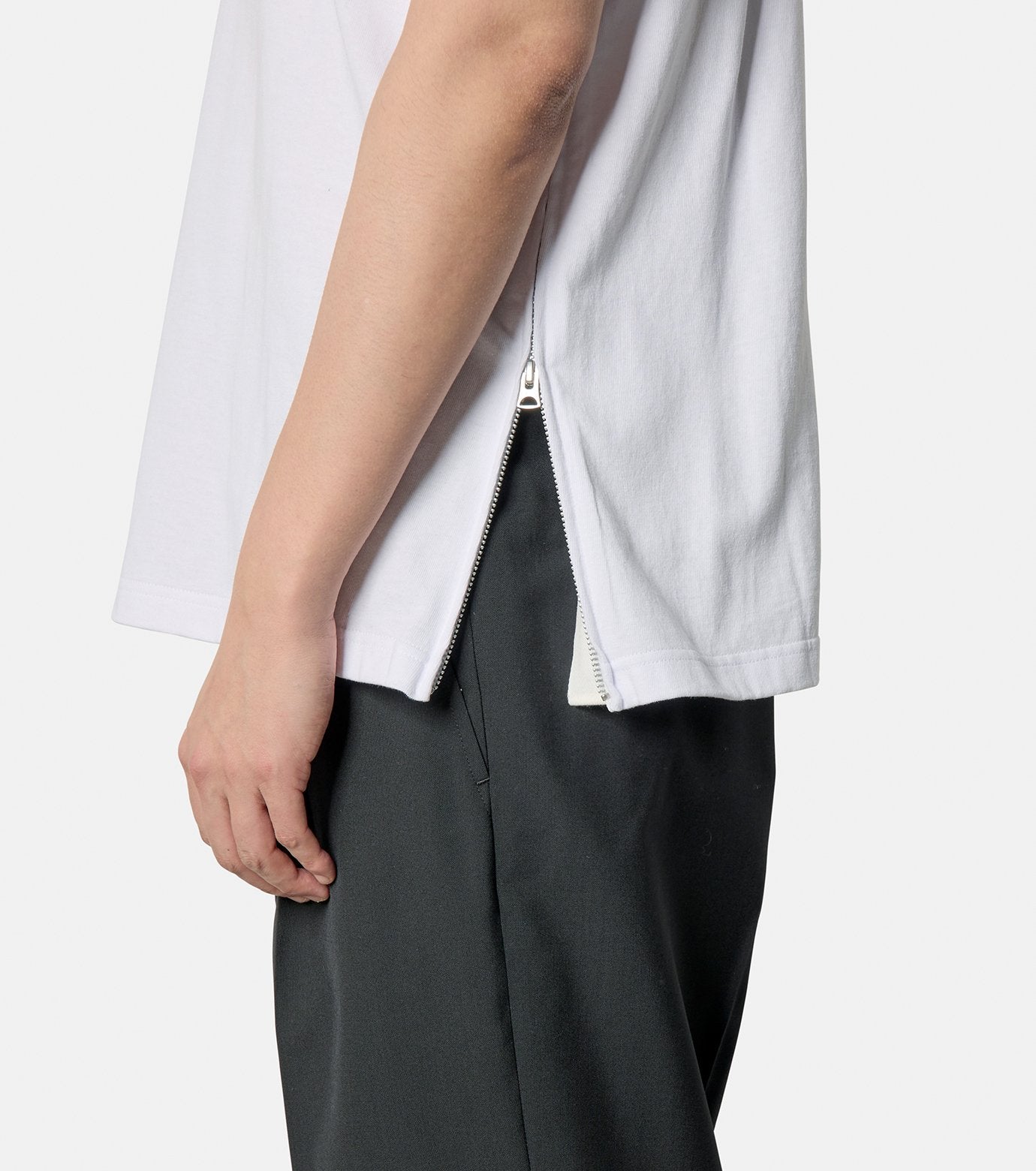 Side Zip Cotton T-Shirt