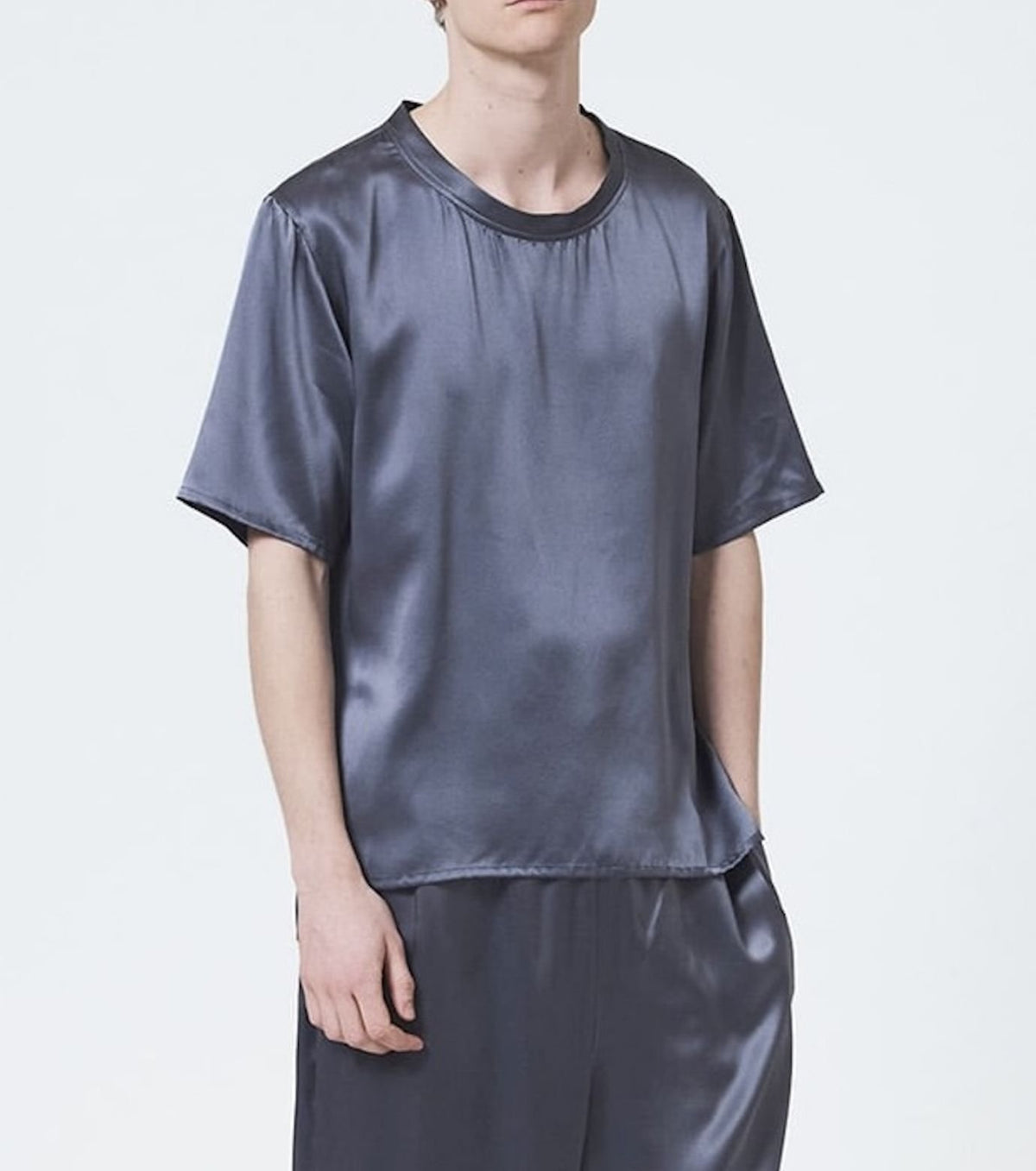 Silk Satin Pullover Charcoal Gray