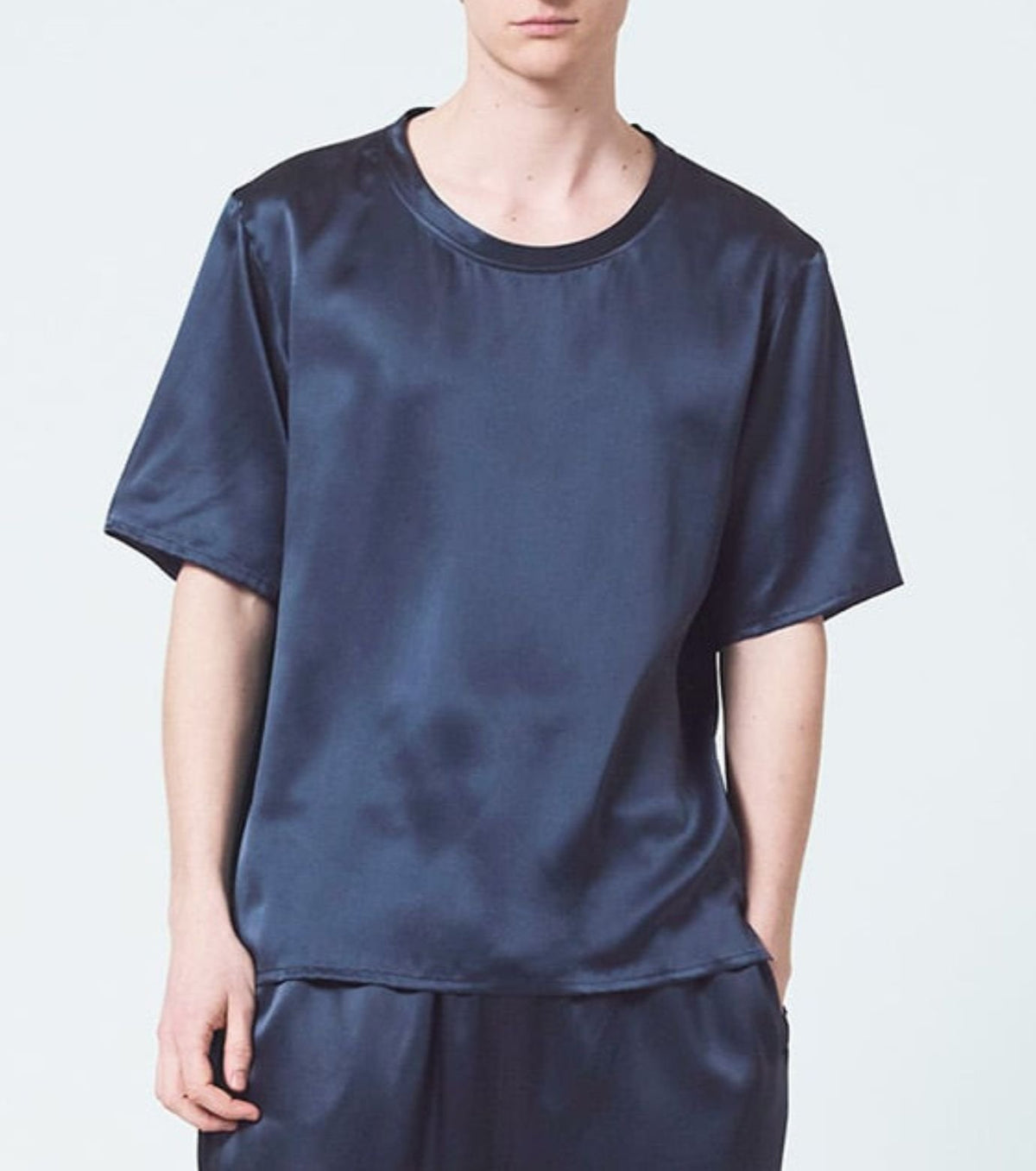 Silk Satin Pullover Elegant Navy