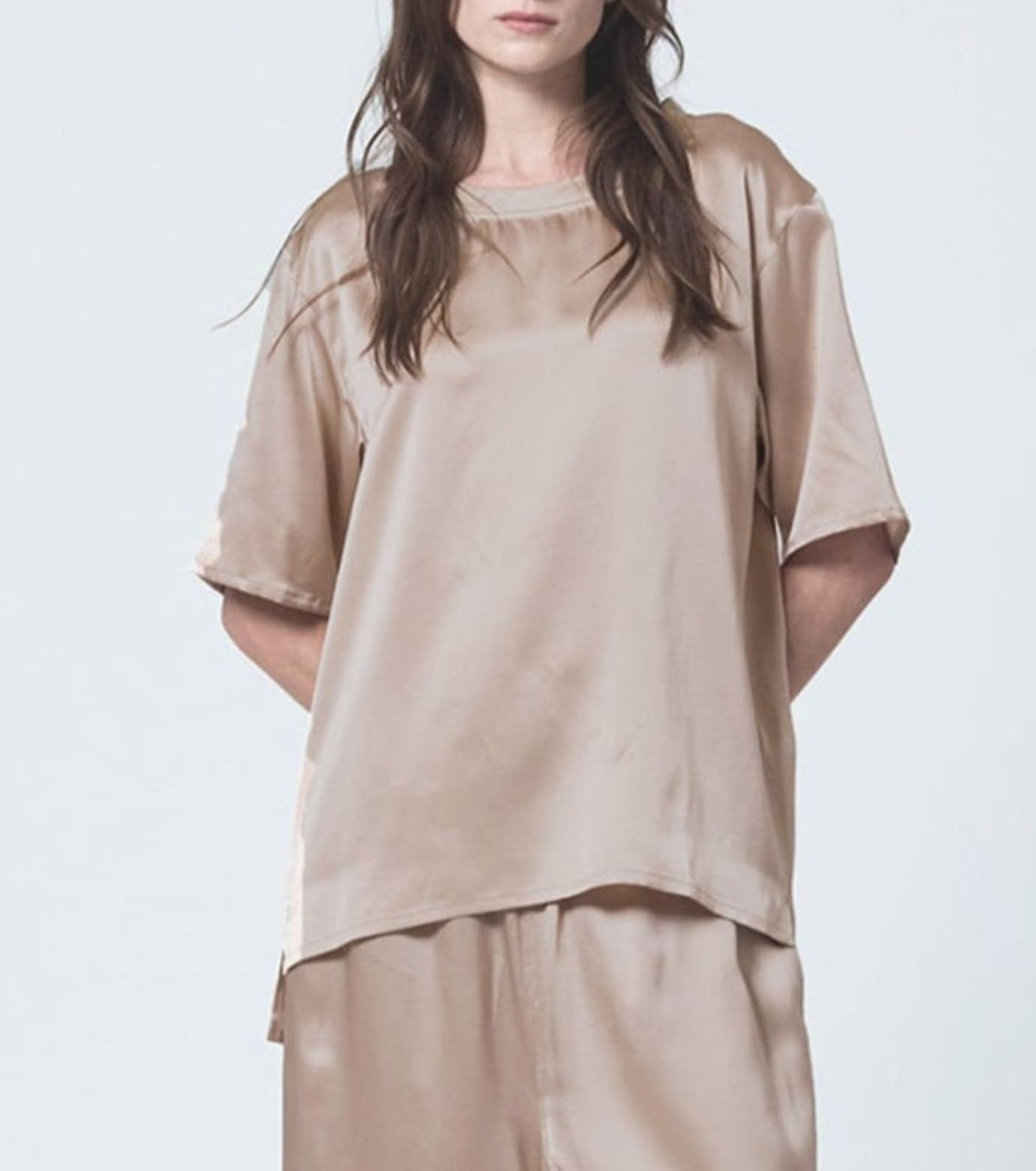 Silk Satin Pullover Pink Beige