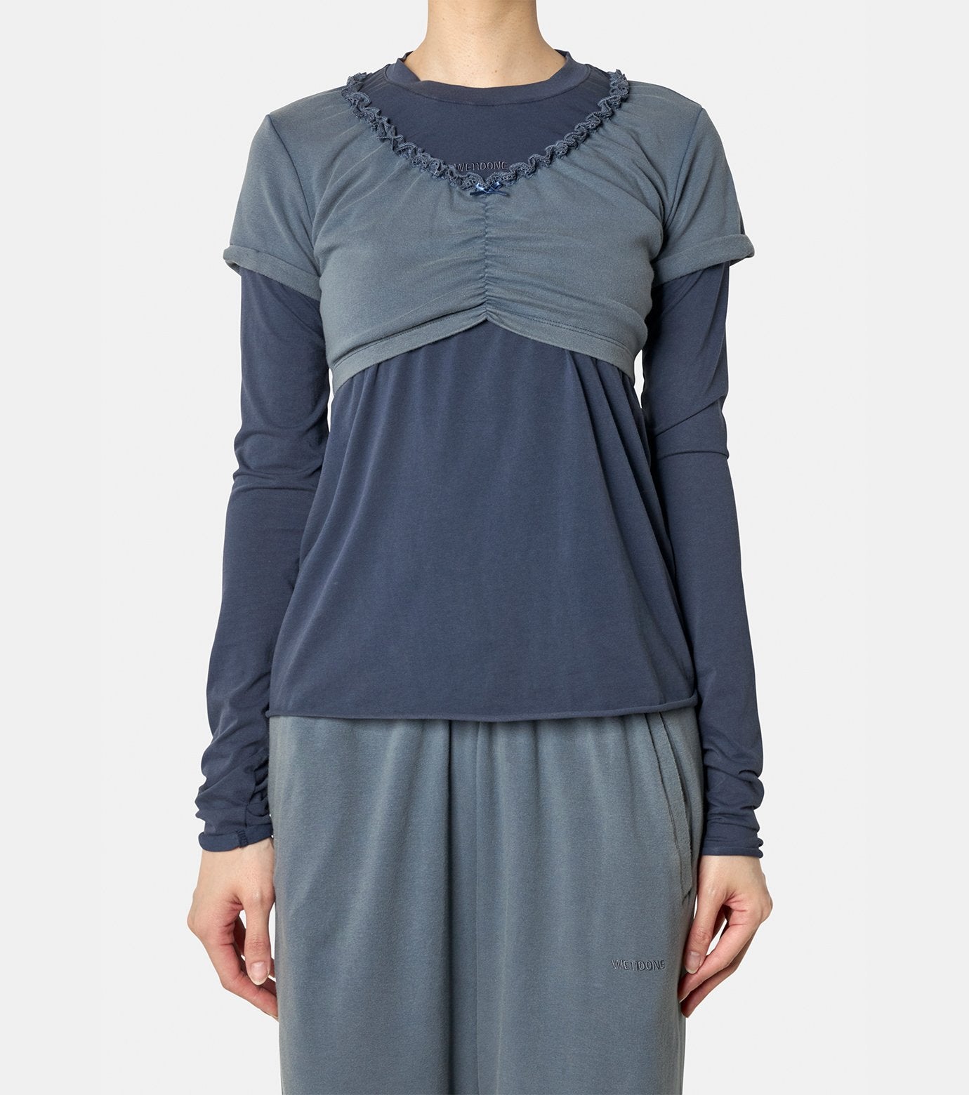 BLUE WOMENS WASHED LAYERED LOGO T-SH