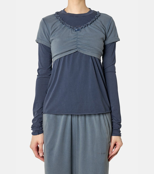 BLUE WOMENS WASHED LAYERED LOGO T-SH