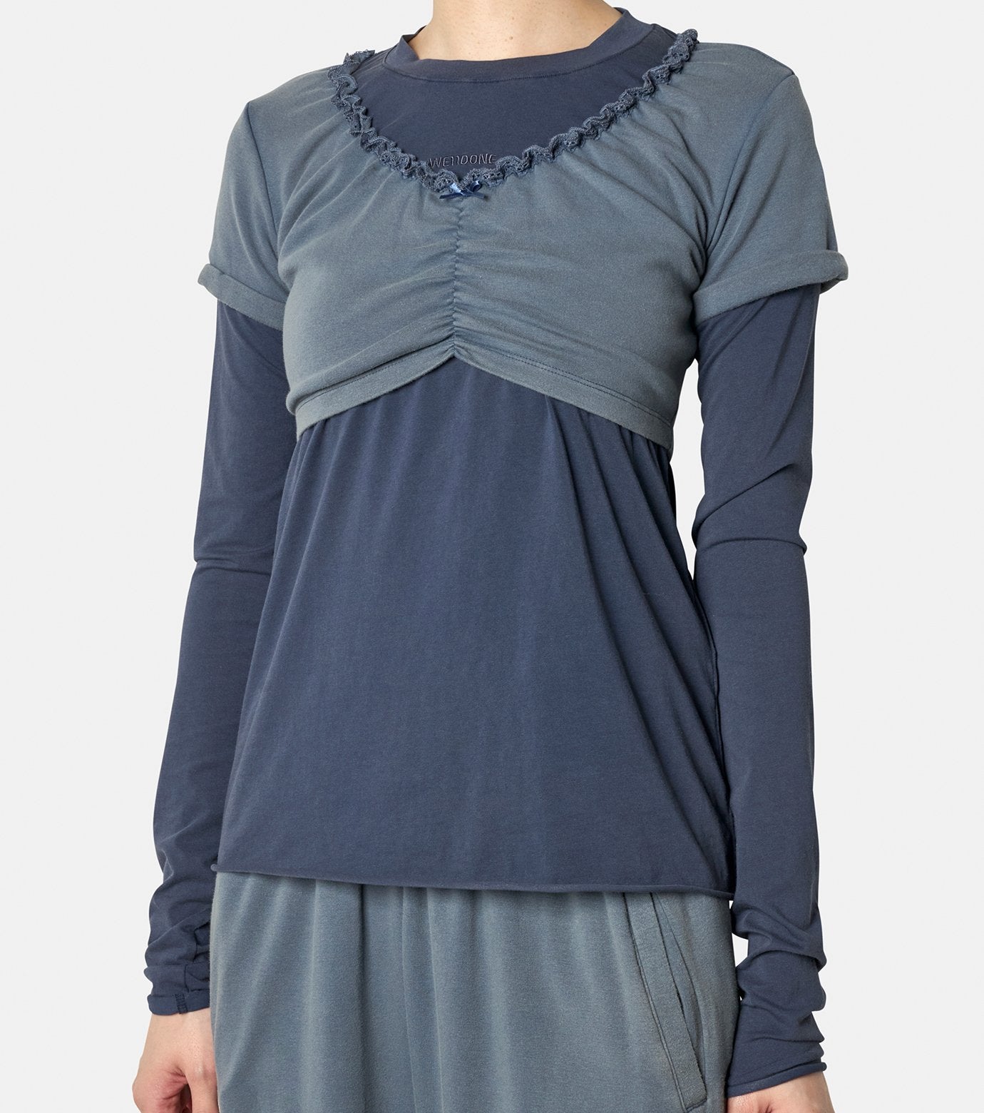 BLUE WOMENS WASHED LAYERED LOGO T-SH