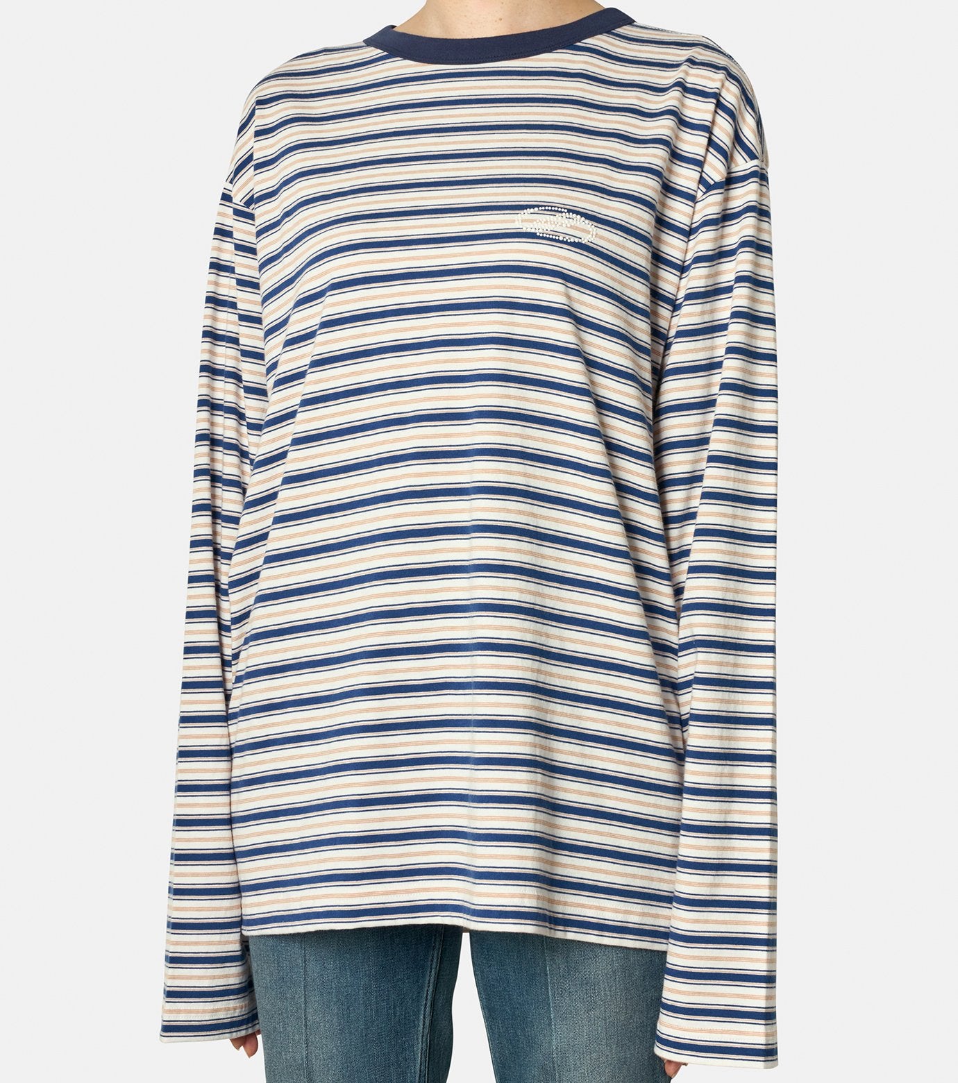 NAVY PEARL STRIPE LONG-SLEEVED T-SHI