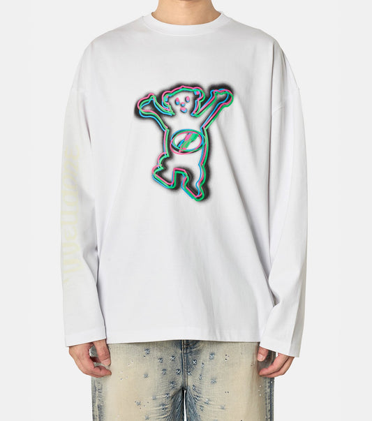 WHITE COLORFUL TEDDY PRINT LONG-SLEE