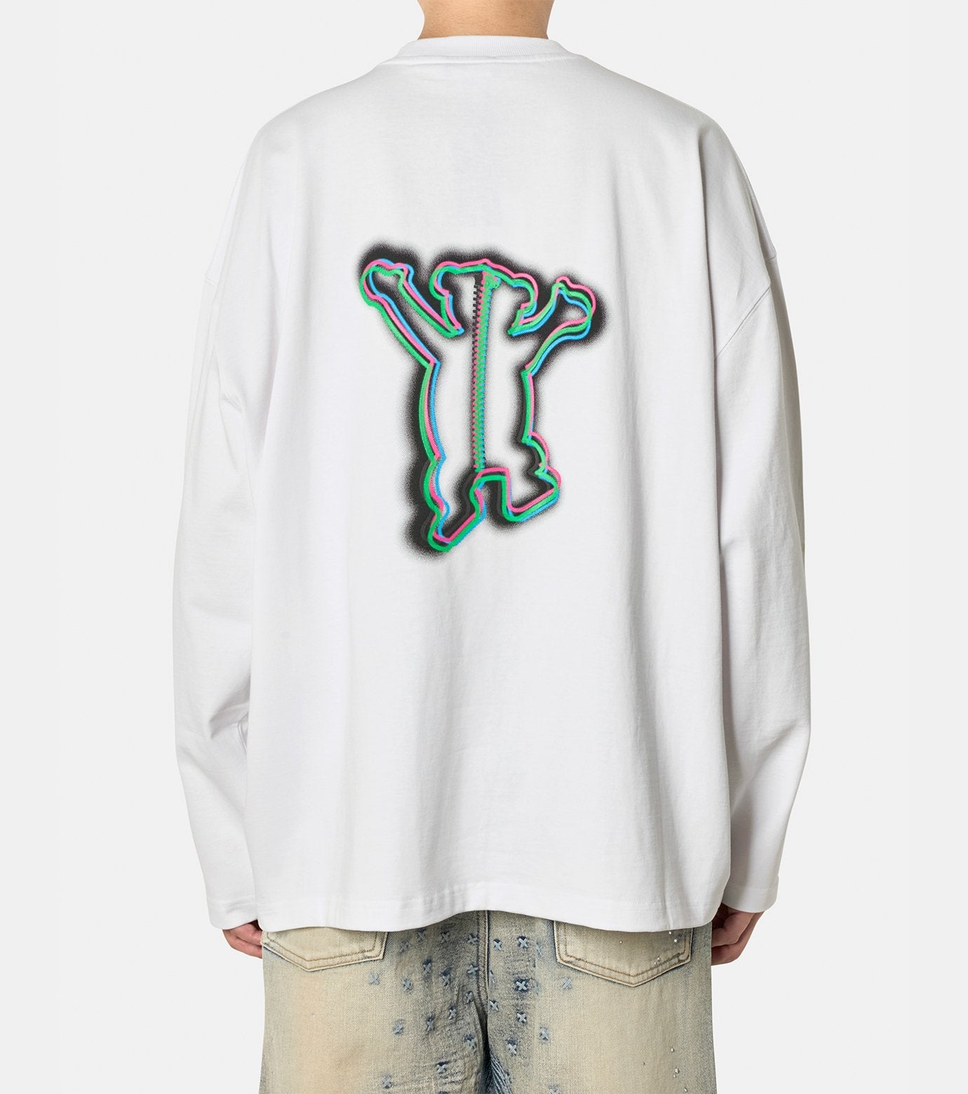 WHITE COLORFUL TEDDY PRINT LONG-SLEE