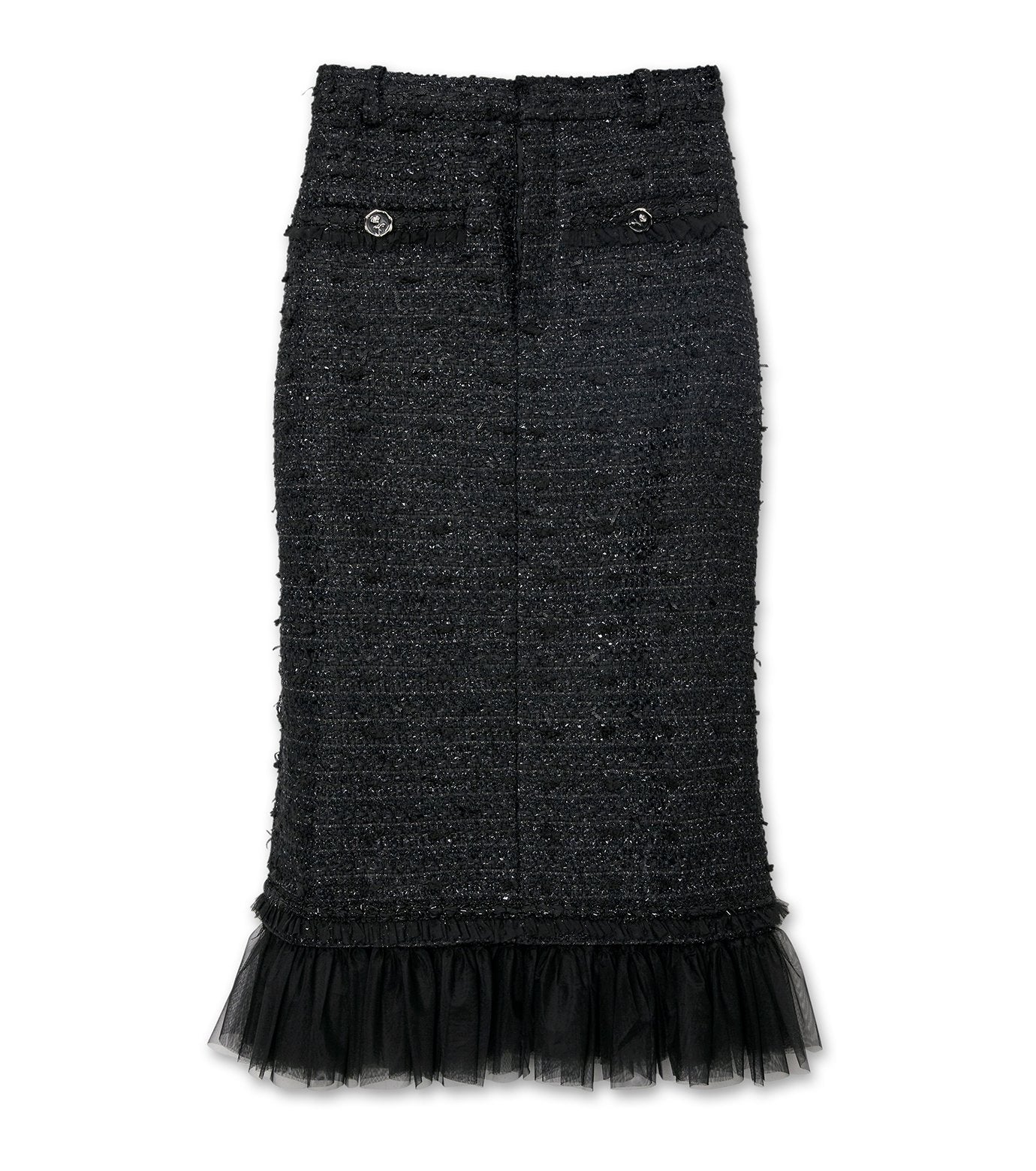 Tulle Layered Tweed Midi Skirt