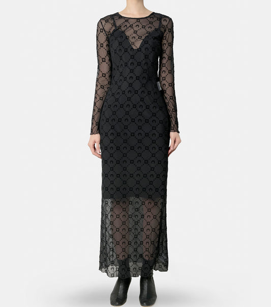 Moonogram Mesh Flock Long Dress