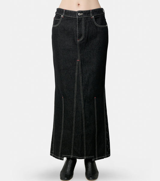 Moon Laser Denim Long Skirt