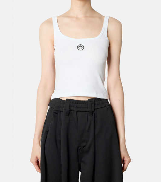 Moon Logo Ribbed Jersey Crop Tank To