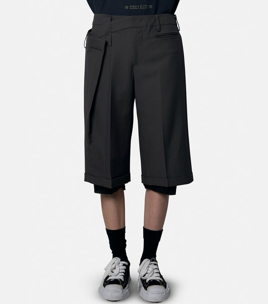 Rolled Waist Waffle Cargo Shorts