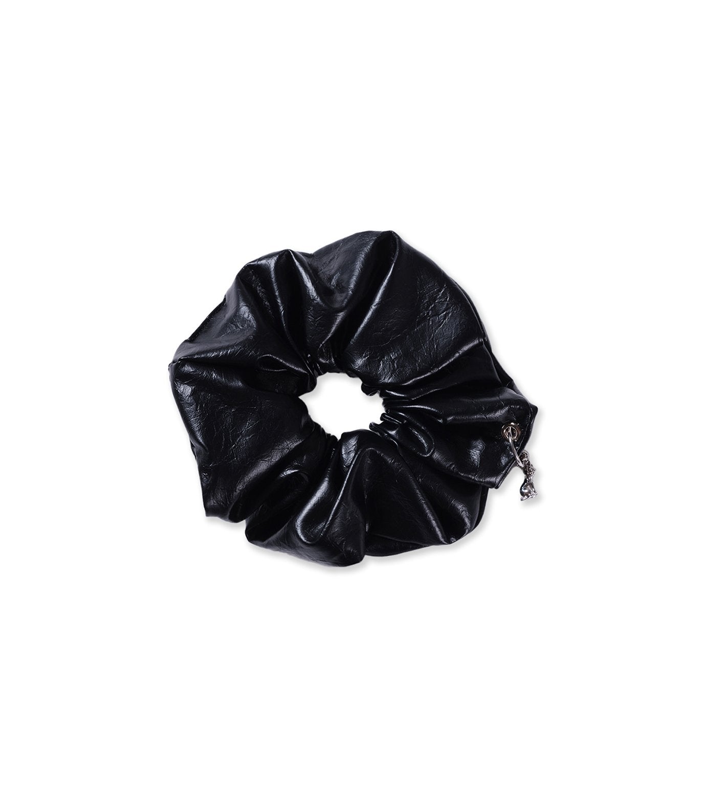 Cat Charm Faux Leather Scrunchie