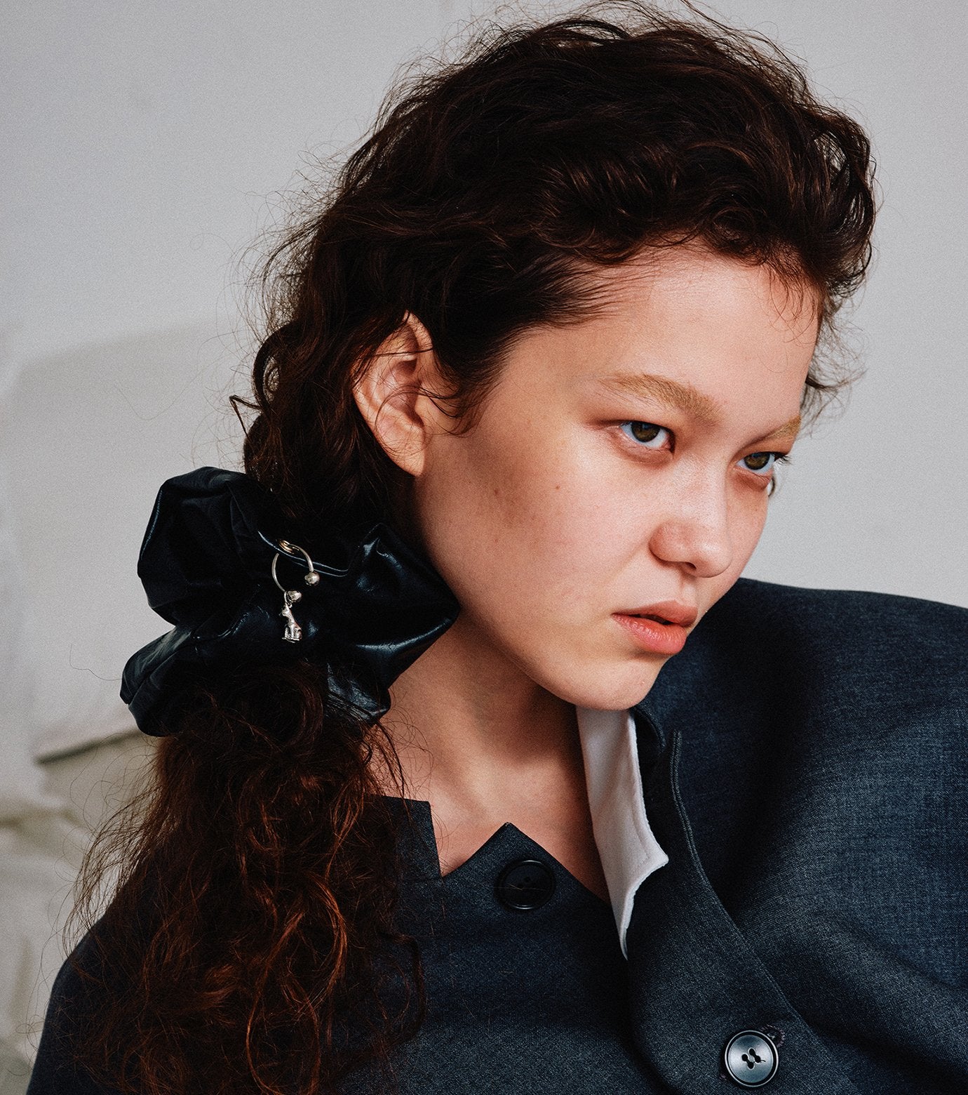 Cat Charm Faux Leather Scrunchie