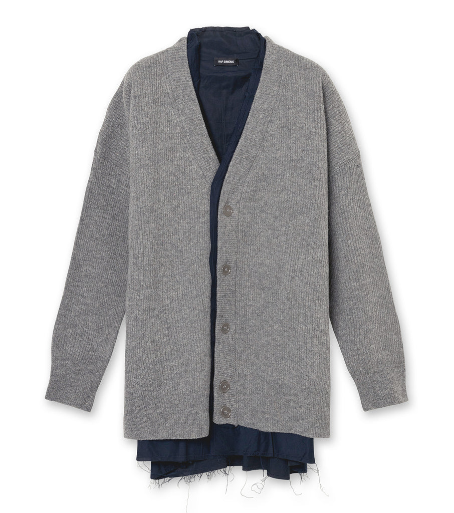 Big ribbed knit cardigan with fabric