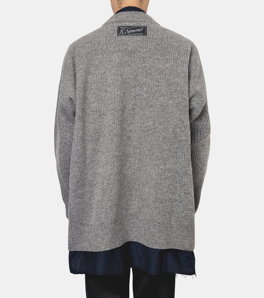 Big ribbed knit cardigan with fabric