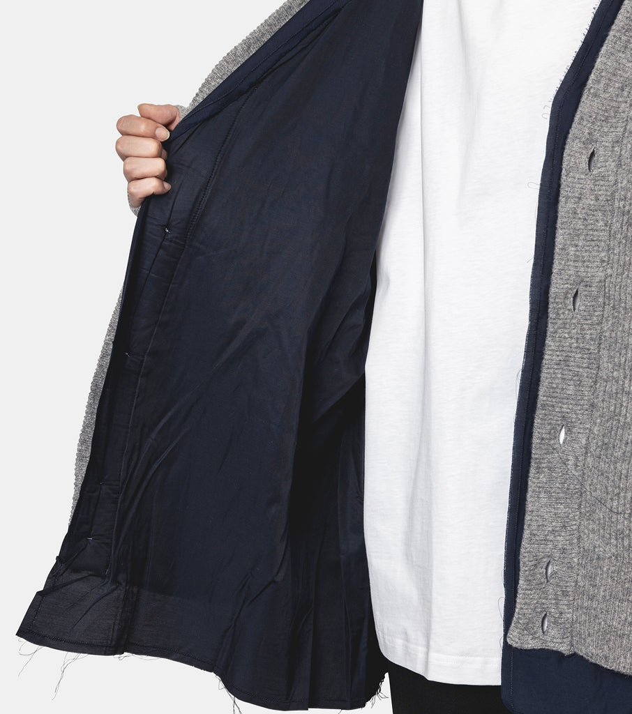 Big ribbed knit cardigan with fabric