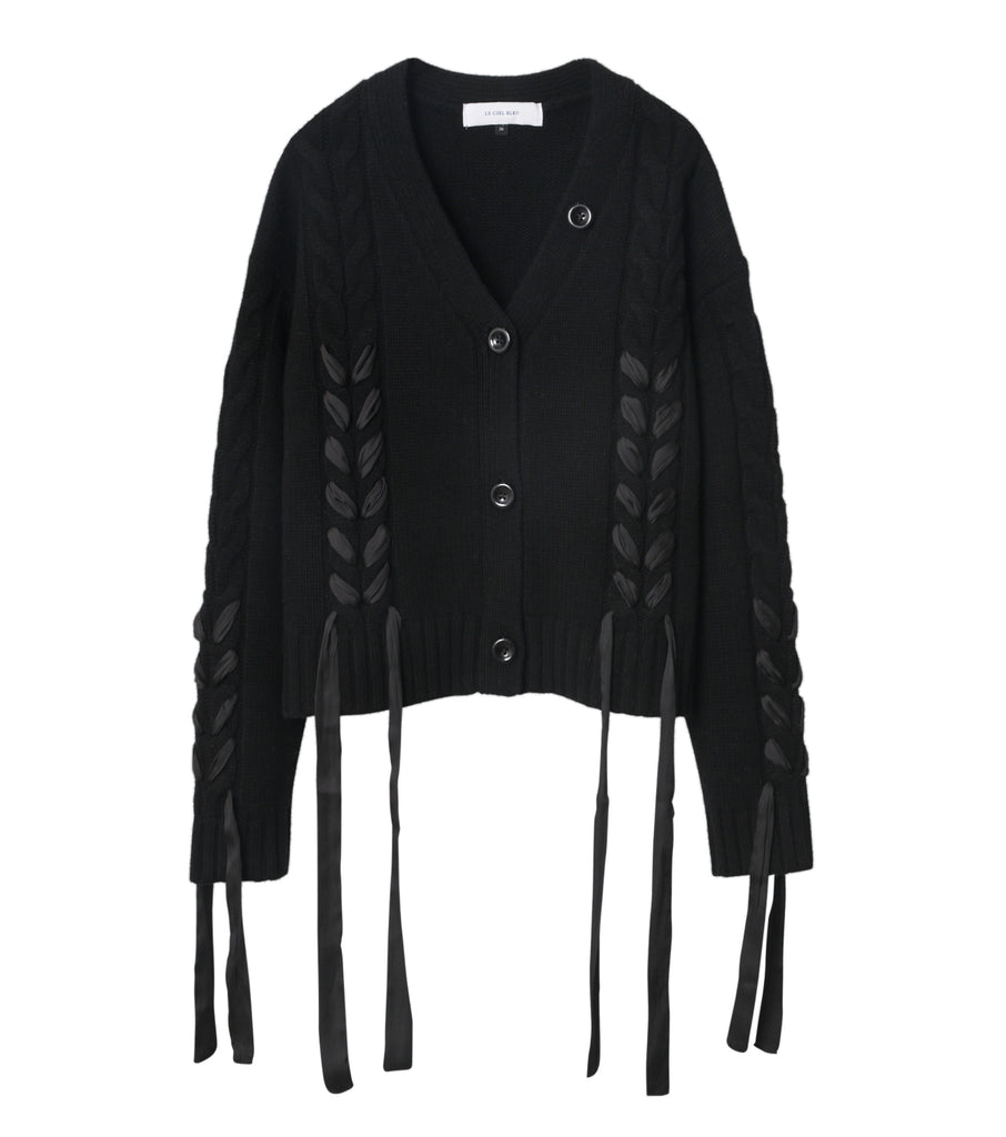 Laceup Cable Knit Cardigan