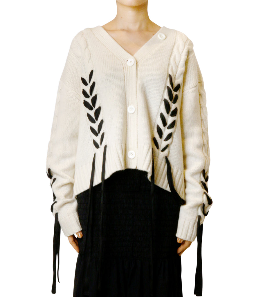 Laceup Cable Knit Cardigan
