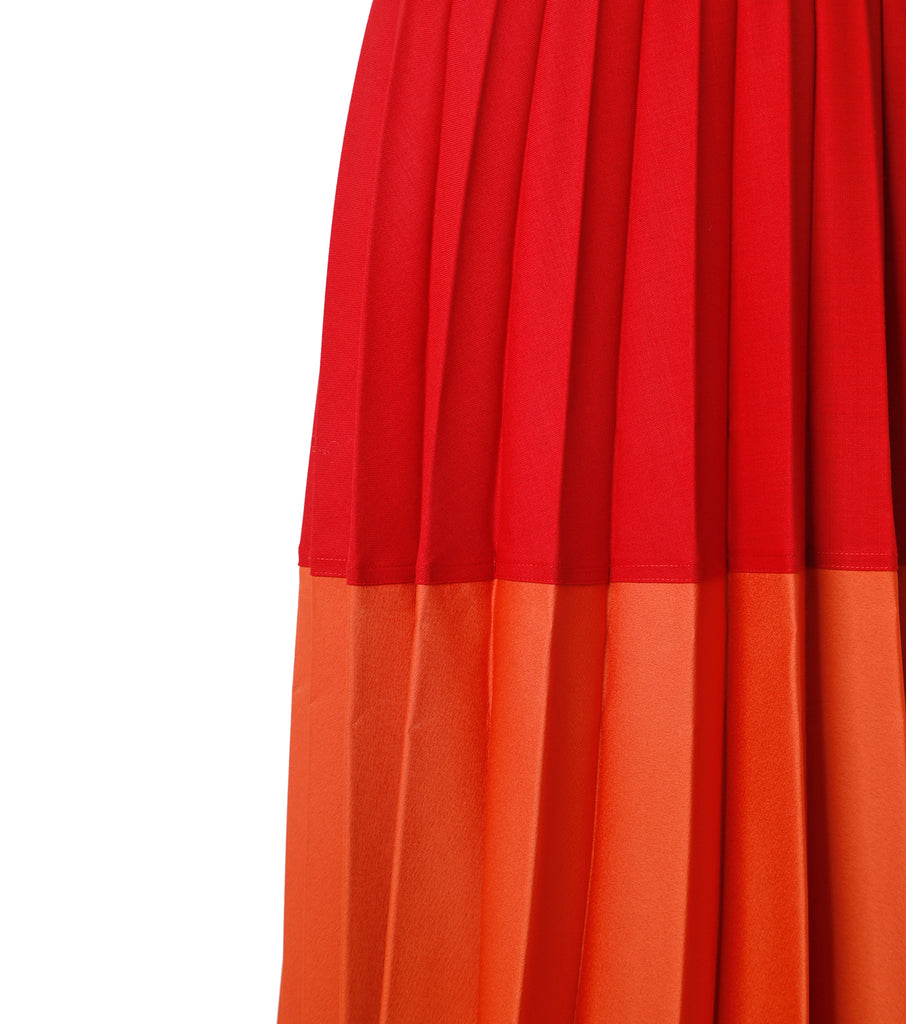 Color Block Wide Pleated Skirt