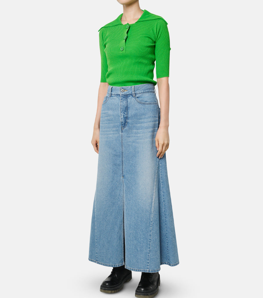 Paneled Denim Maxi Skirt