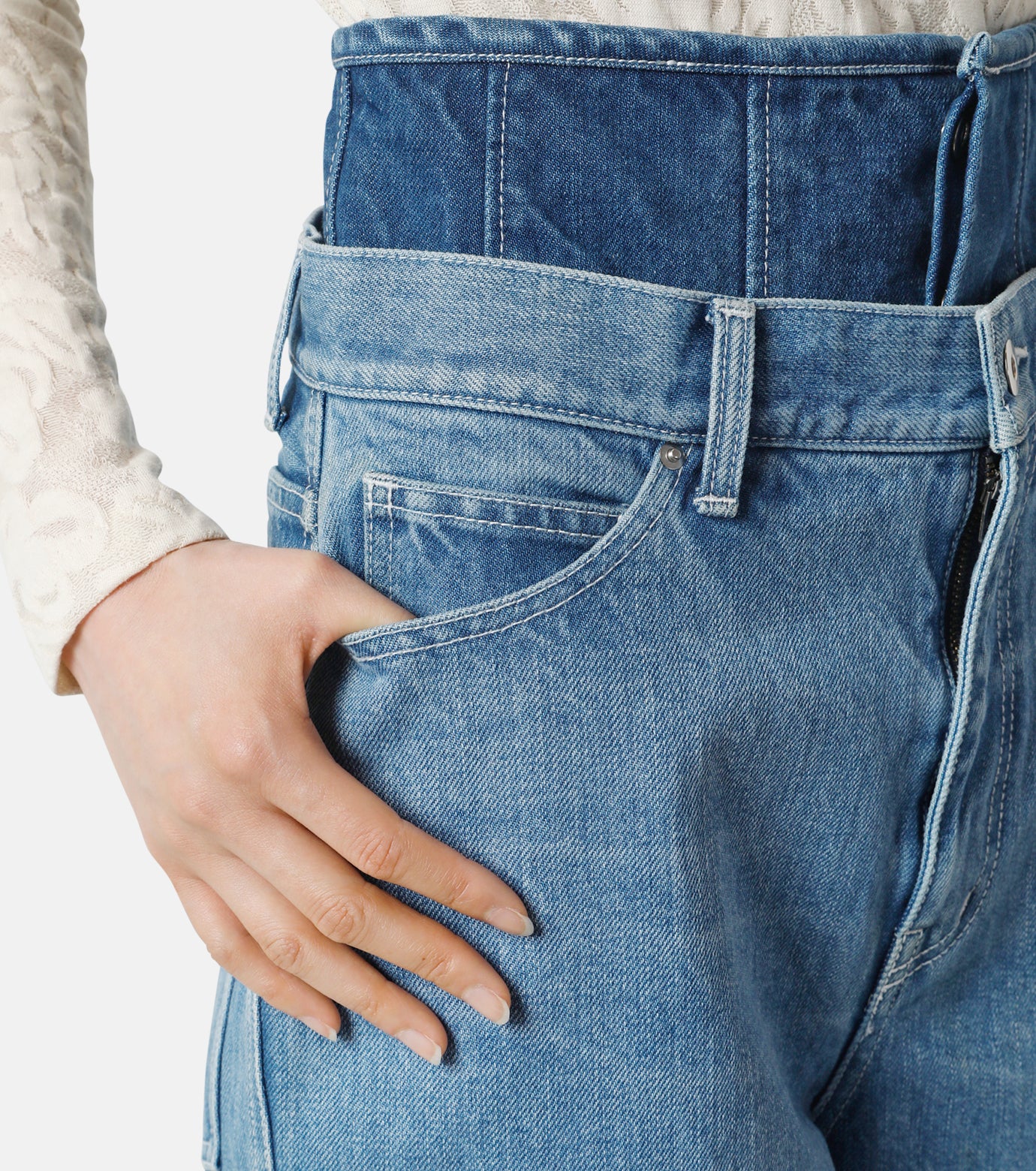 W Waist Denim Pants (BLUE)