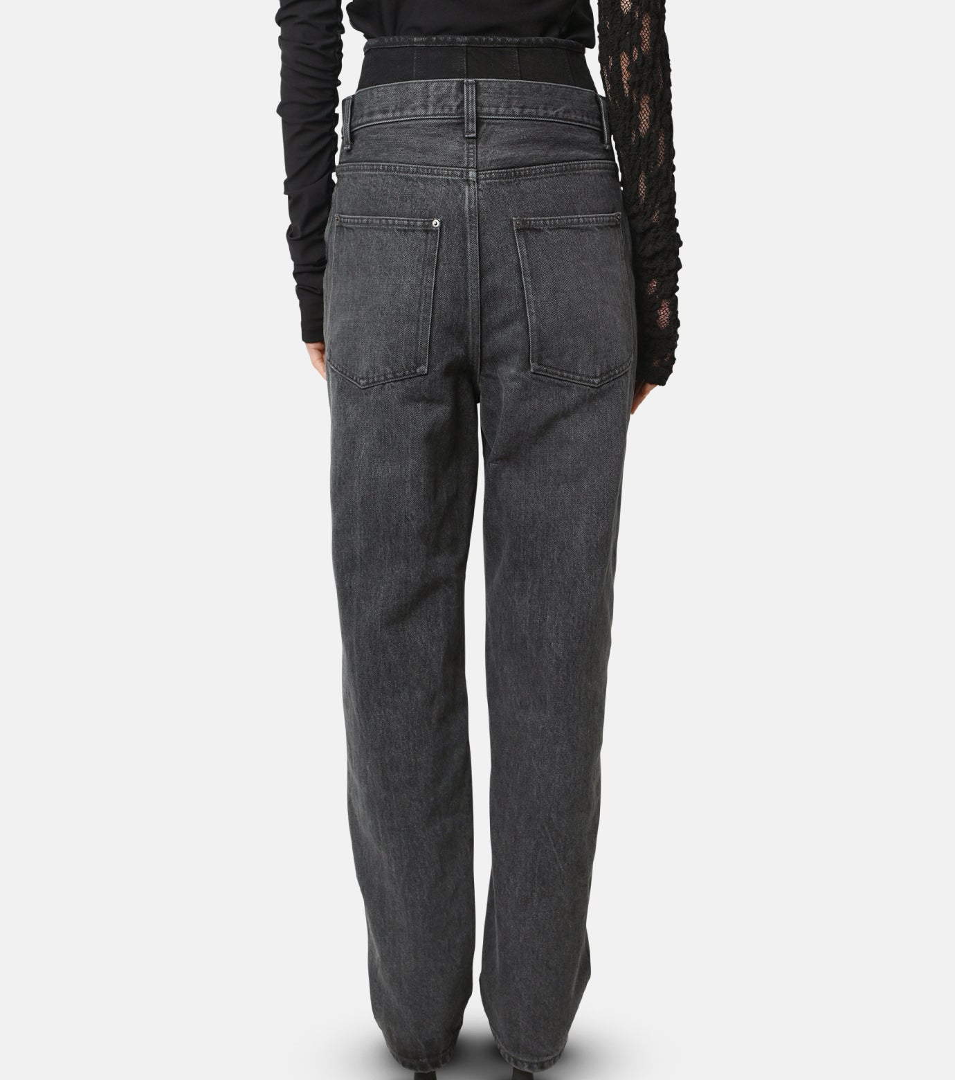 W Waist Denim Pants (BLACK)