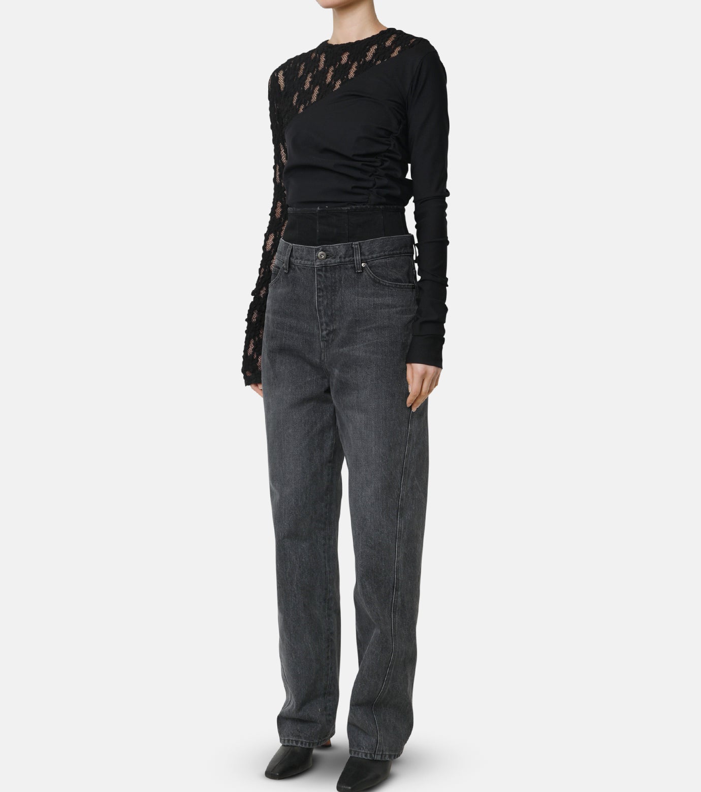 W Waist Denim Pants (BLACK)