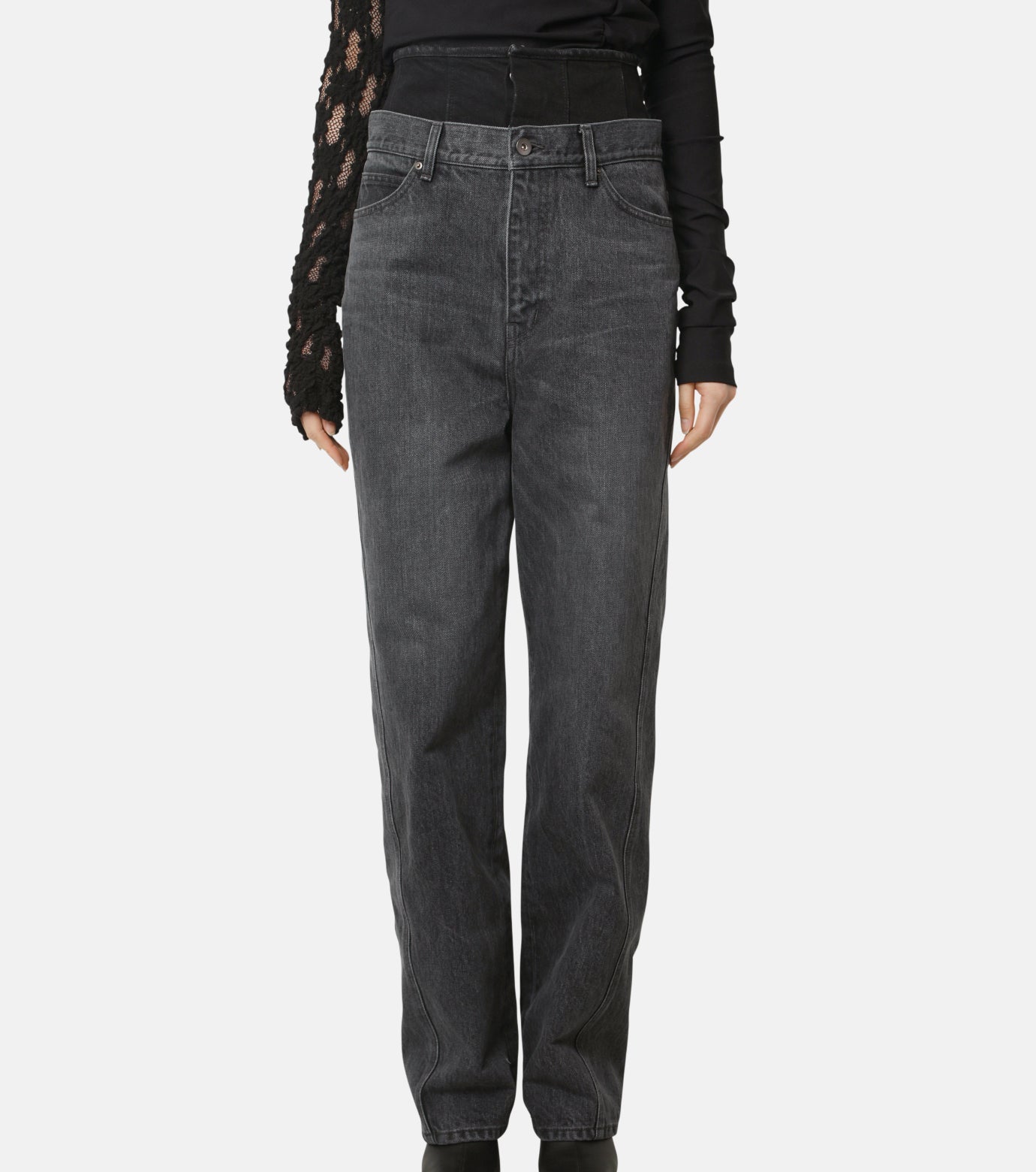 W Waist Denim Pants (BLACK)