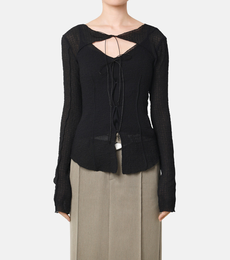 Textured Sheer Bow Top