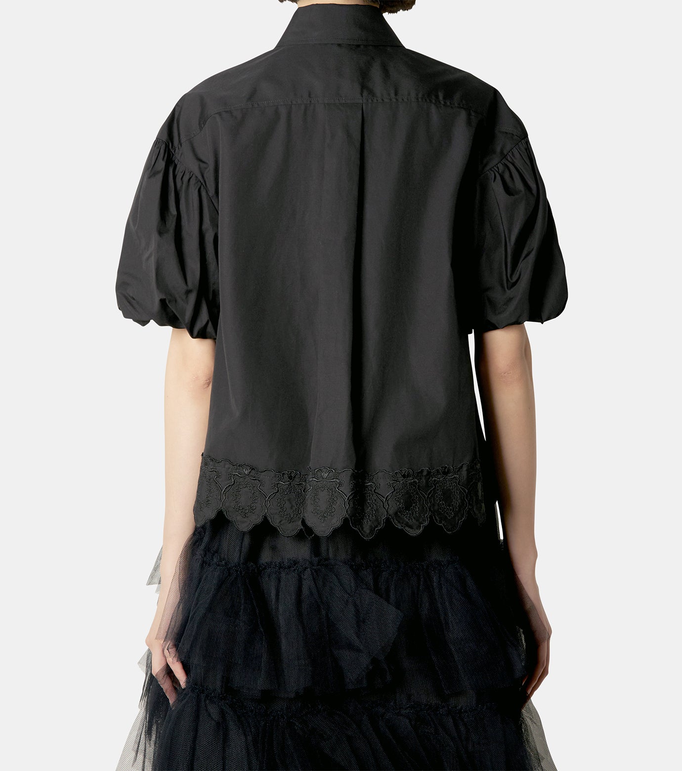 Cropped Puff Sleeve Shirt w/Trim