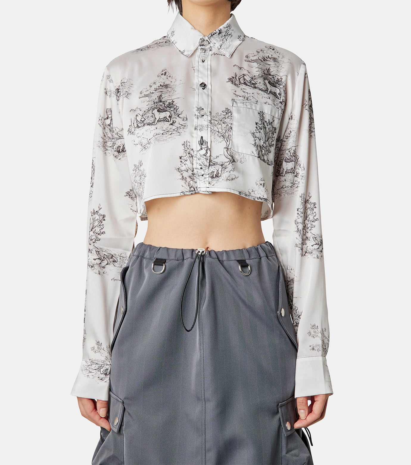 Toile de Jouy Print Cropped Shirt