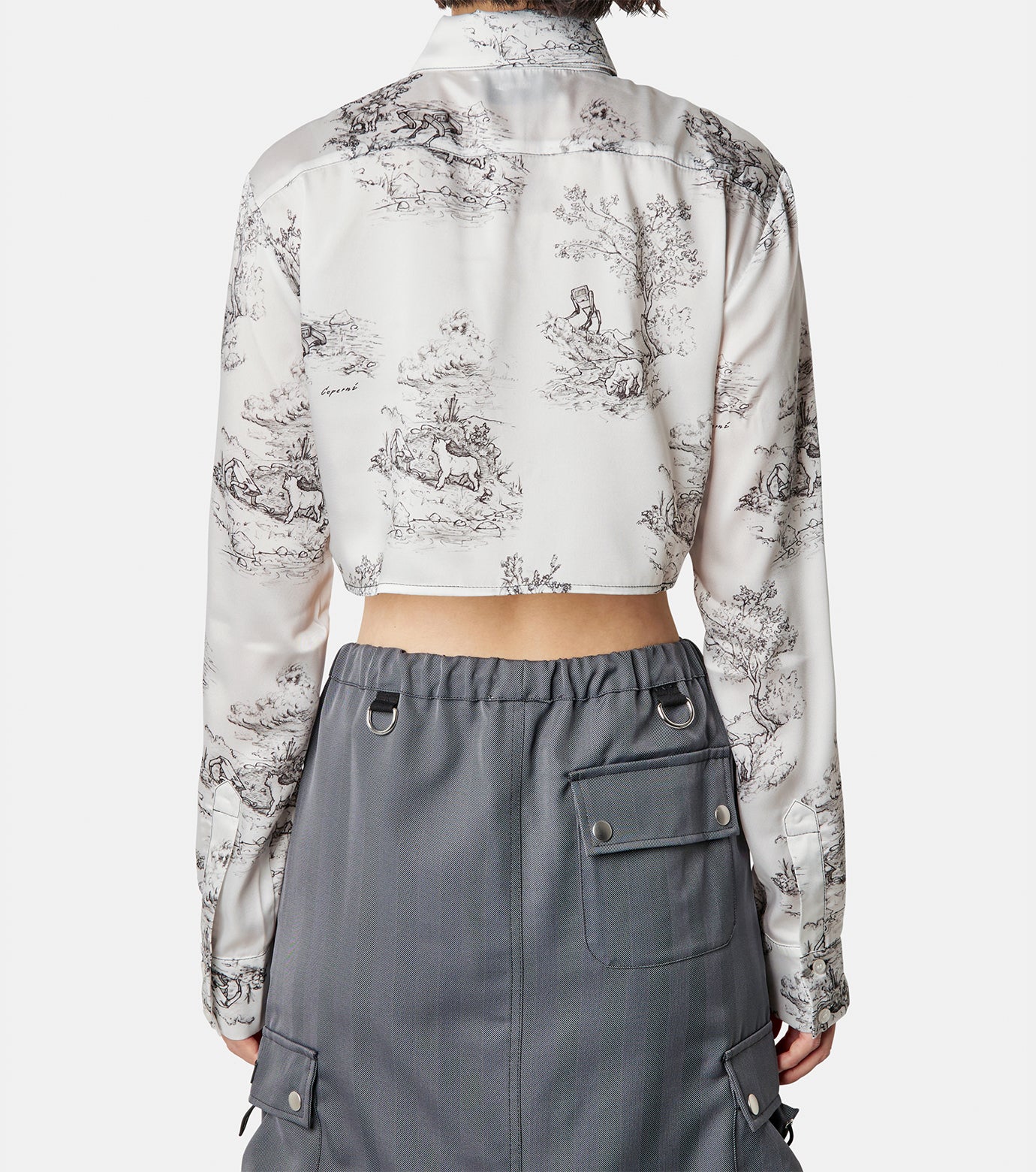 Toile de Jouy Print Cropped Shirt