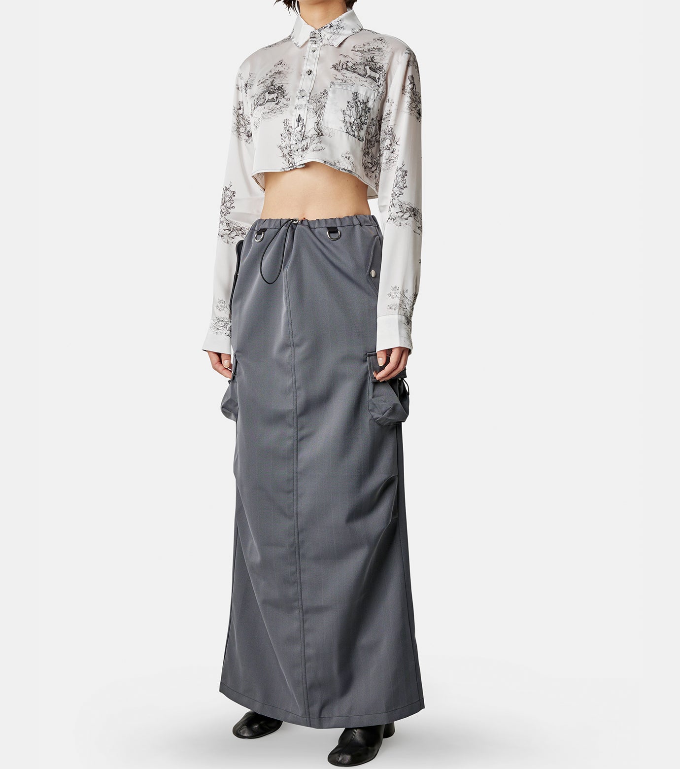 Toile de Jouy Print Cropped Shirt