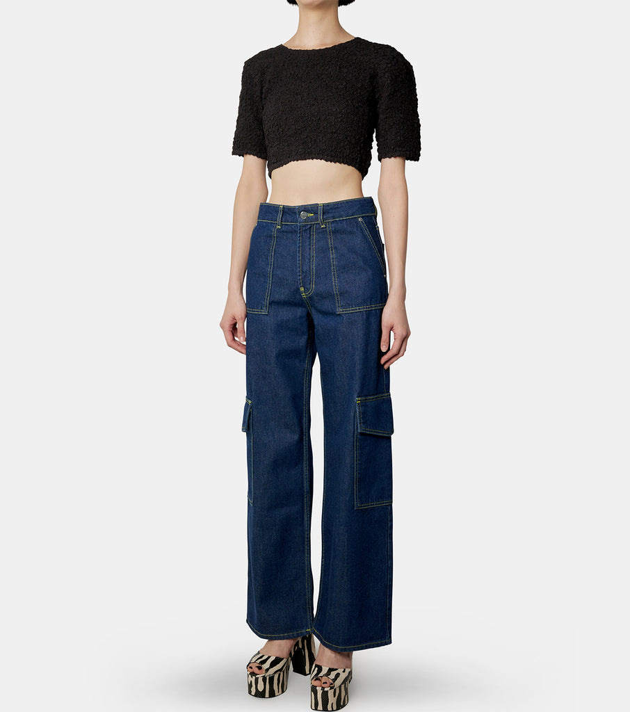 Cotton Poplin O-neck Cropped Smock T