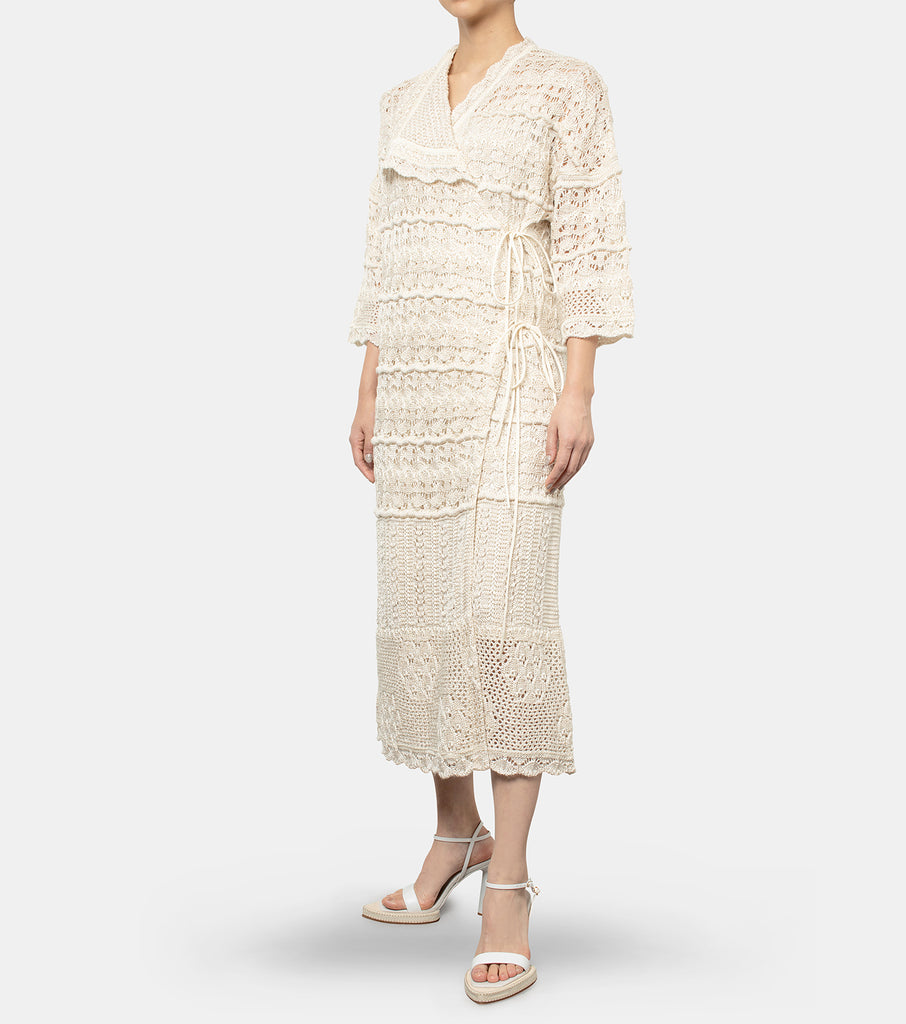 Floral Watermark Wrap-Front Knitted Dress