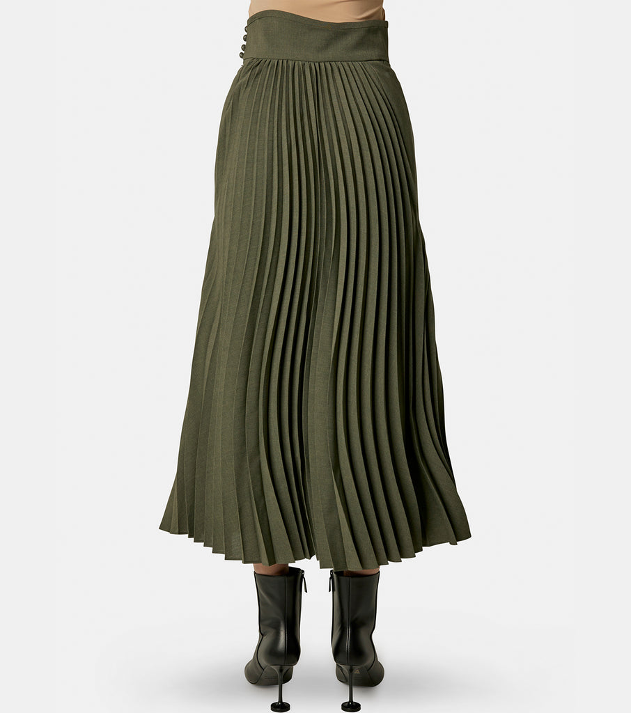 Curved Pleated Flared Skirt