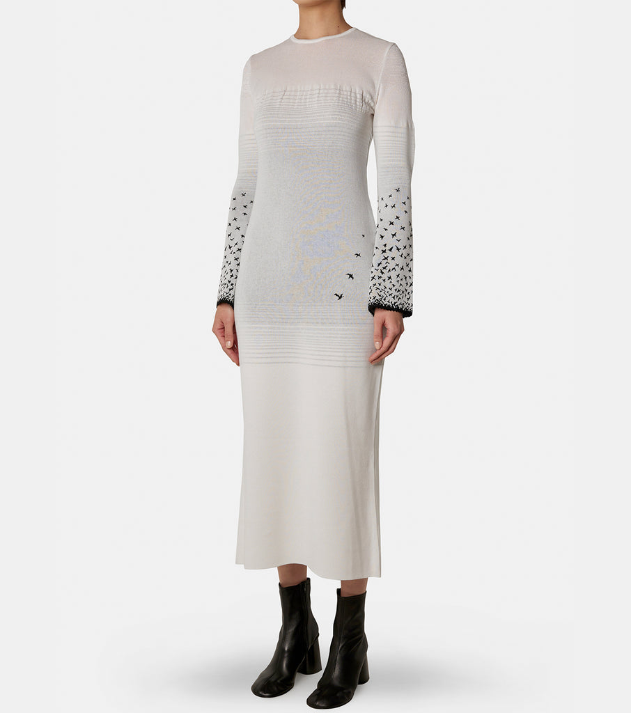 Crane Pattern Jacquard Knitted Dress