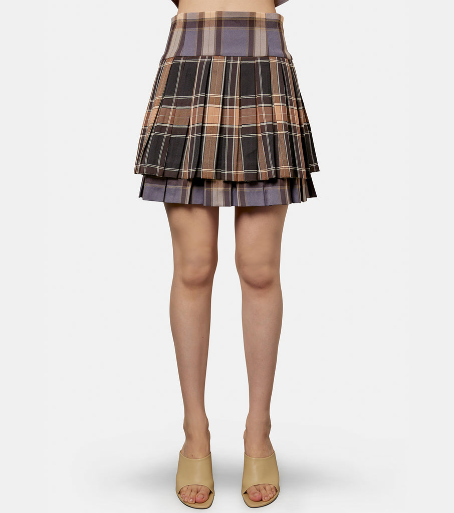 Multi Checkered Mini Pleat Skirt