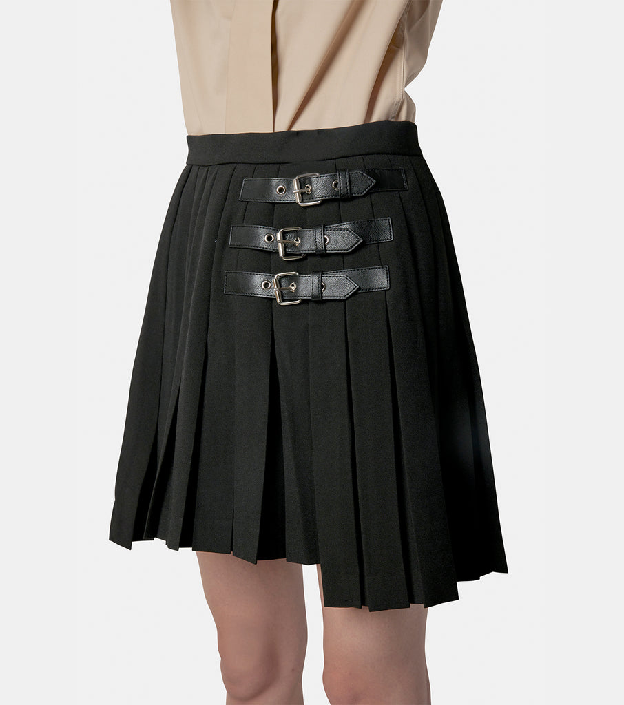 Box Pleat Mini Skirt w/Belt Straps