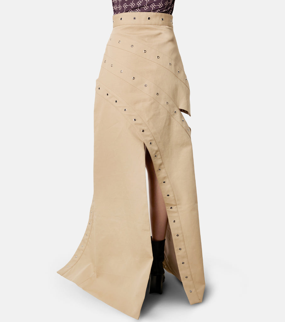 Multi Eyelets Asym Long Skirt